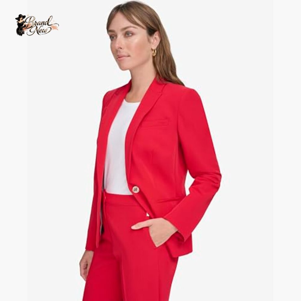Single Button Business Blazer with Polyester Blen… - image 3